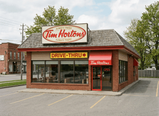 Older Tim Hortons without people or cars